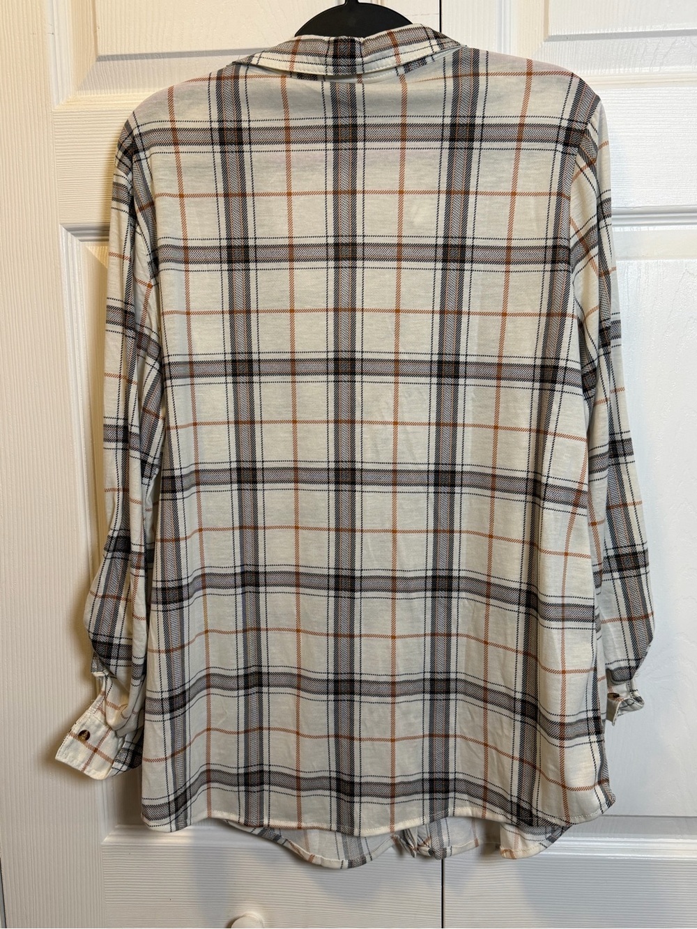 Passport Plaid Button Front Roll Tab Sleeve Shirt XL Beige Black Orange - Picture 3 of 6